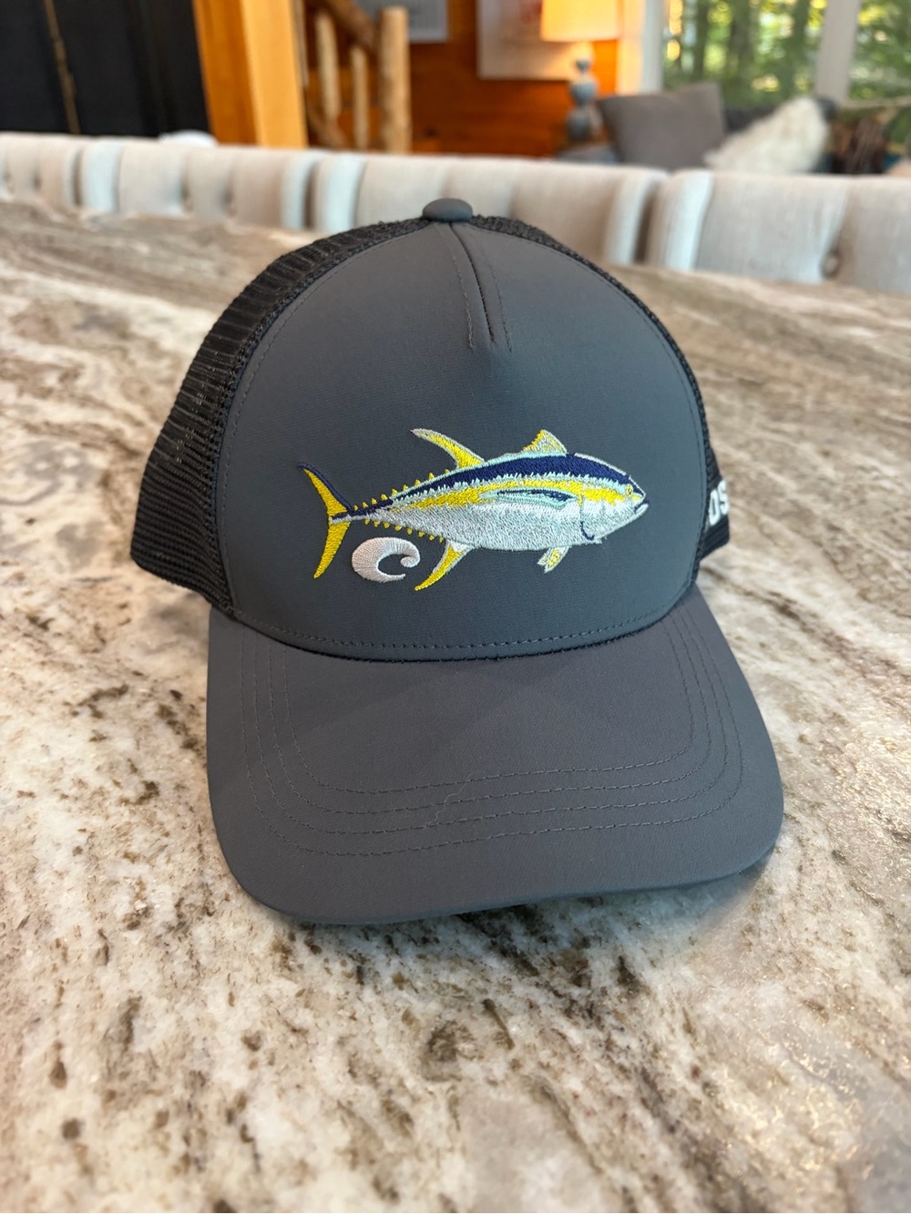 Costa Gray Trucker Hat with Yellowfin Tuna Embroidery